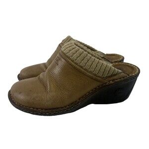 Ugg Gael Clog Mule 1939 Tan Leather Sheepskin Lined Knit Trim Slip On Womens 7